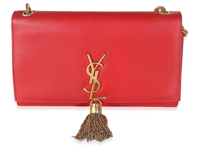 Saint Laurent Vermelho Couro de bezerro liso Médio Clássico Monograma Kate Tassel Satchel  ref.1382794