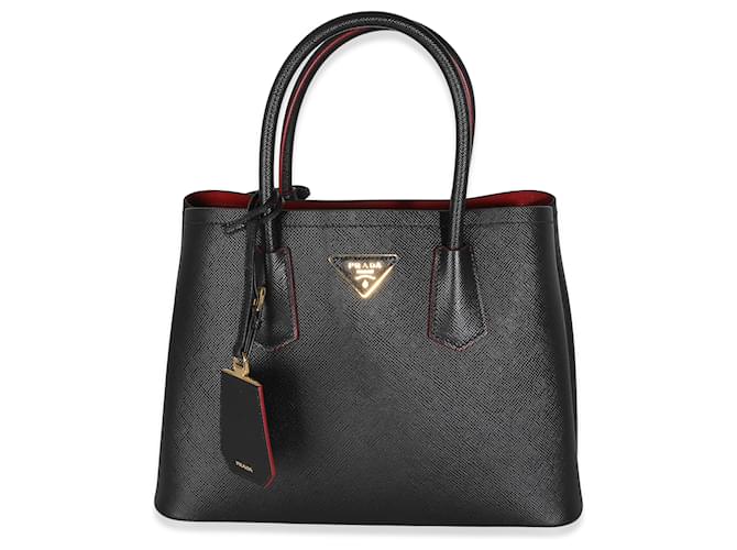 Borsa tote media foderata Prada nera Saffiano Cuir Nero Pelle  ref.1382814