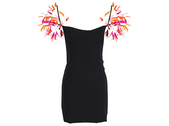 Mini-robe Attico à détails de plumes en polyester noir  ref.1382884