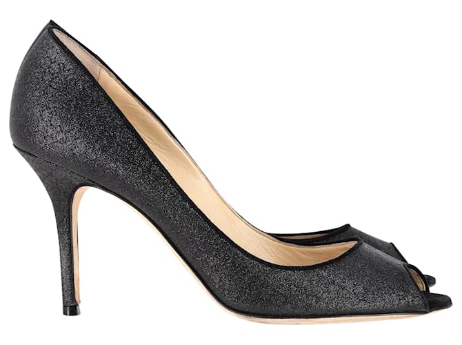 Jimmy Choo Evelyn Peep Toe Pumps in Black Glitter Suede  ref.1382886