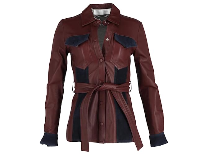 Victoria Beckham Belted Jacket in Burgundy Leather Red Dark red  ref.1382893