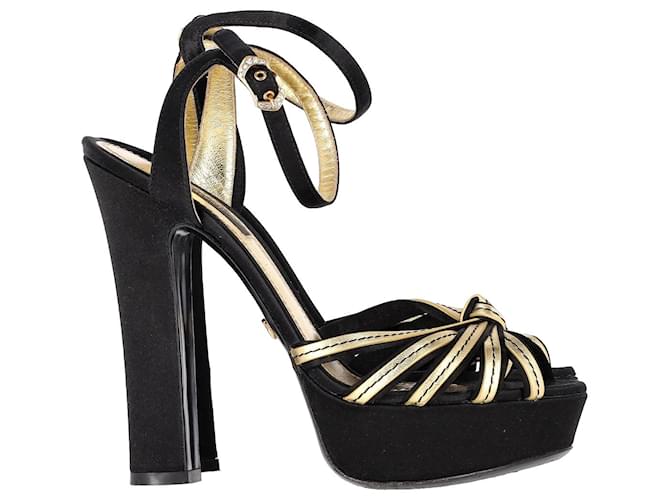 Dolce & Gabbana Metallic Knotted Platform Sandals in Black Satin  ref.1382902