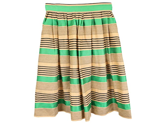 Dolce & Gabbana Striped Mini Skirt in Green and Tan Cotton Olive green  ref.1382904