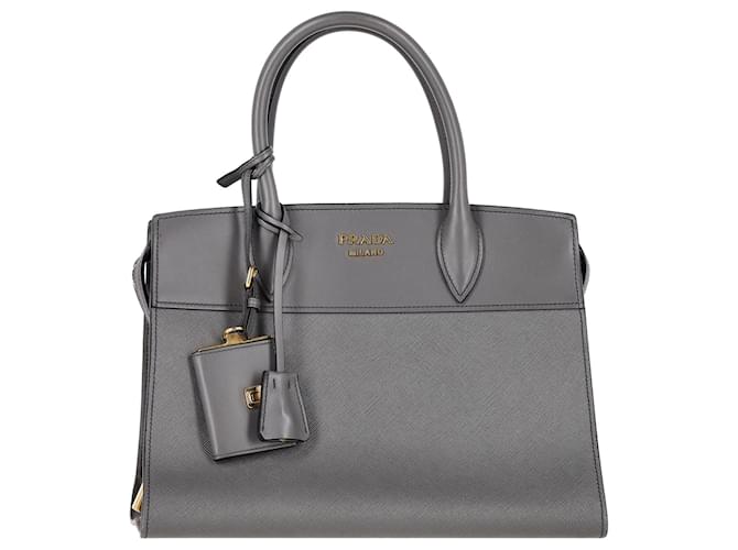 Prada Bolsa Média Esplanade em Couro Saffiano Cinza  ref.1382920