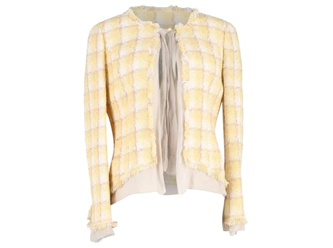 Timeless Giacca Chanel in tweed con frange a quadri in lana gialla Giallo  ref.1382922