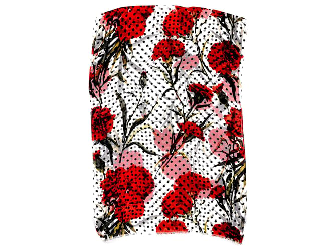 Lenço floral Dolce & Gabbana em seda branca e vermelha Vermelho  ref.1382925