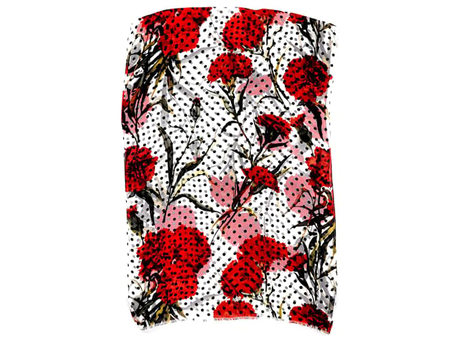Dolce & Gabbana Floral Scarf in White & Red Silk  ref.1382925