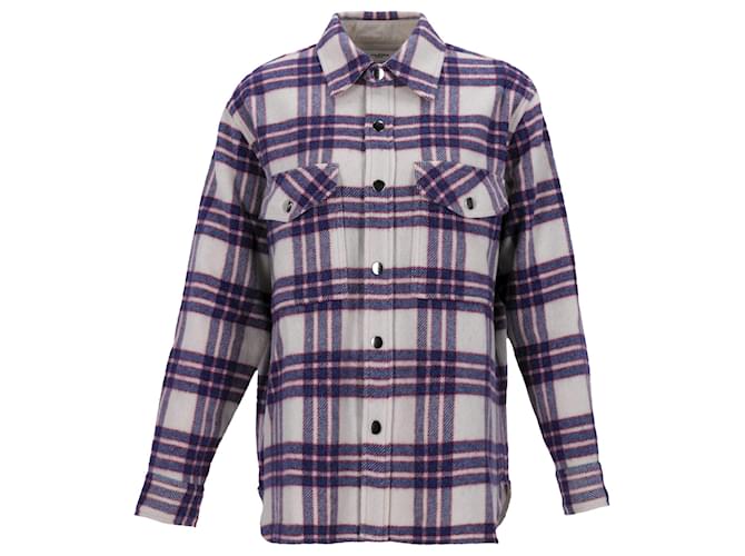 Isabel Marant Etoile Checkered Overshirt in White and Blue Wool  ref.1382930