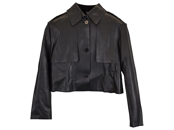 Theory Cropped Jacket in Black Leather  ref.1382931