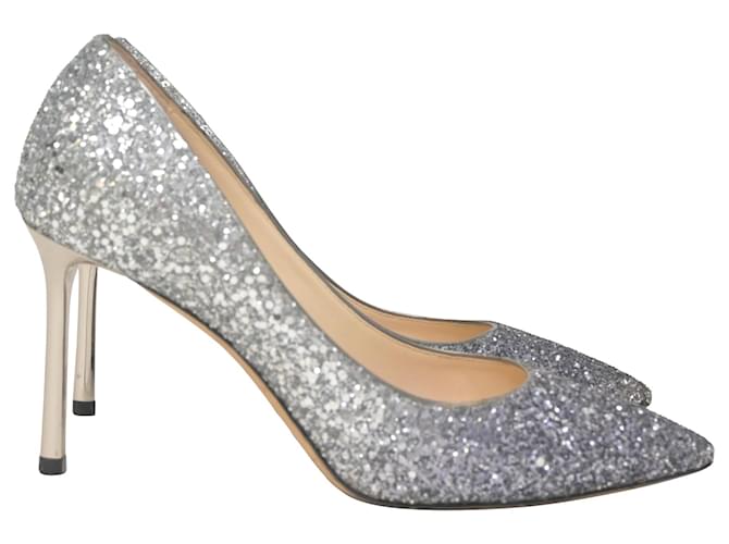 Jimmy Choo Romy Pumps in Silver Glitter Silvery Metallic  ref.1382942