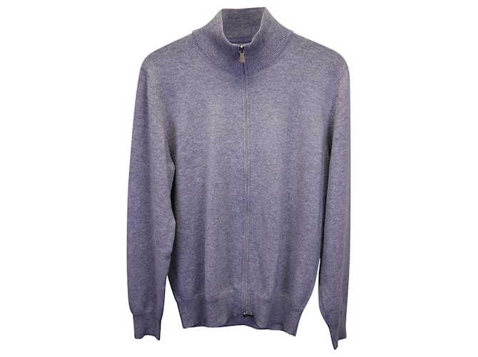  Brunello Cucinelli Full-Zip Cardigan in Blue Gray Cashmere  Grey Wool  ref.1382949