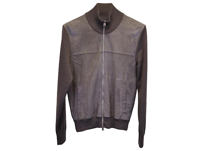 Tom Ford – Jacke mit Reißverschluss aus grauem Wildleder und Baumwolle Braun Schweden  ref.1382951