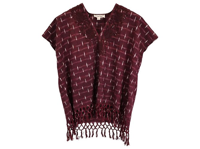 Nili Lotan Top estampado com decote em V em algodão Borgonha Vermelho Bordeaux