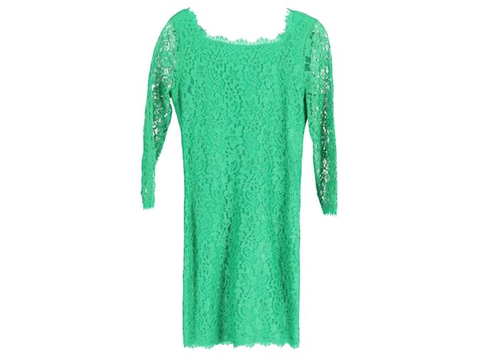 Diane Von Furstenberg Zarita Long Sleeve Lace Dress in Green Rayon Cellulose fibre  ref.1382968