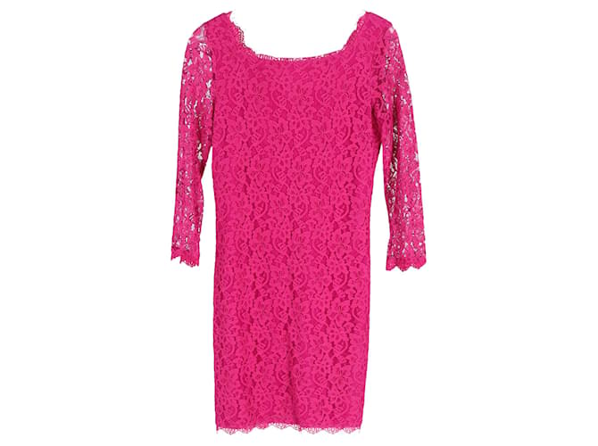 Diane Von Furstenberg Zarita Long Sleeve Lace Dress in Pink Rayon Cellulose fibre  ref.1382969