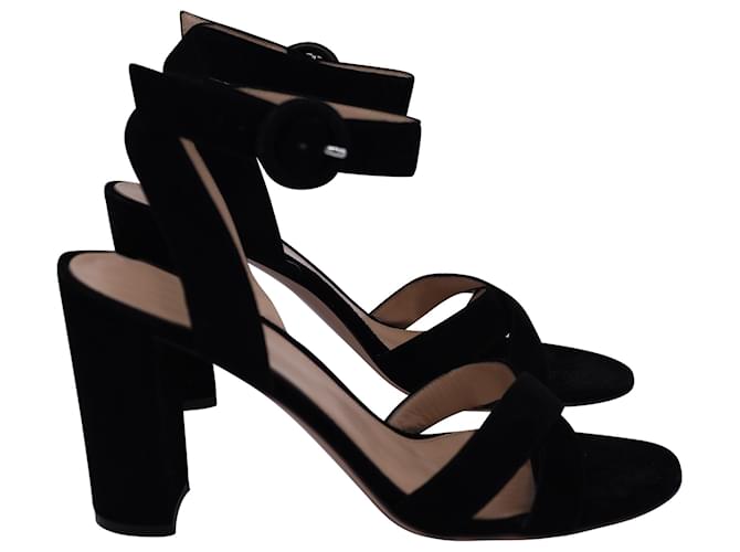 Gianvito Rossi Frida Ankle Strap Sandals in Black Suede  ref.1382980