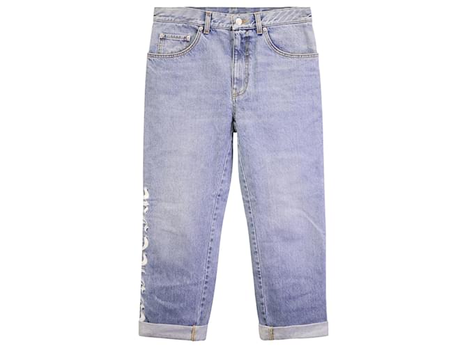 Jeans bordados com logotipo Alexander McQueen em algodão azul claro  ref.1382982