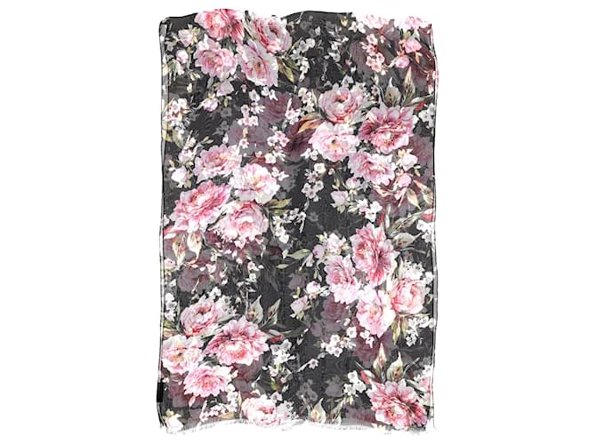Dolce & Gabbana Floral Scarf in Black & Pink Silk  ref.1382984