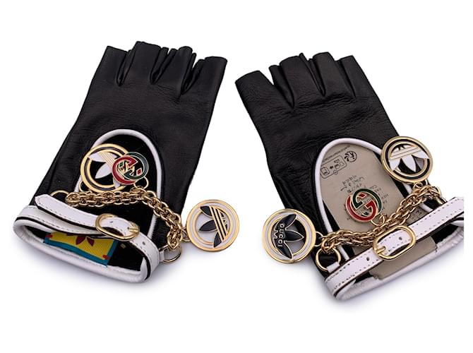 Autre Marque Gucci Adidas Gants sans doigts en cuir noir Charms Taille 7,5  ref.1382988