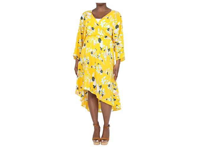 Diane Von Furstenberg Robe midi portefeuille fleurie Eloise jaune - taille L Soie  ref.1383008