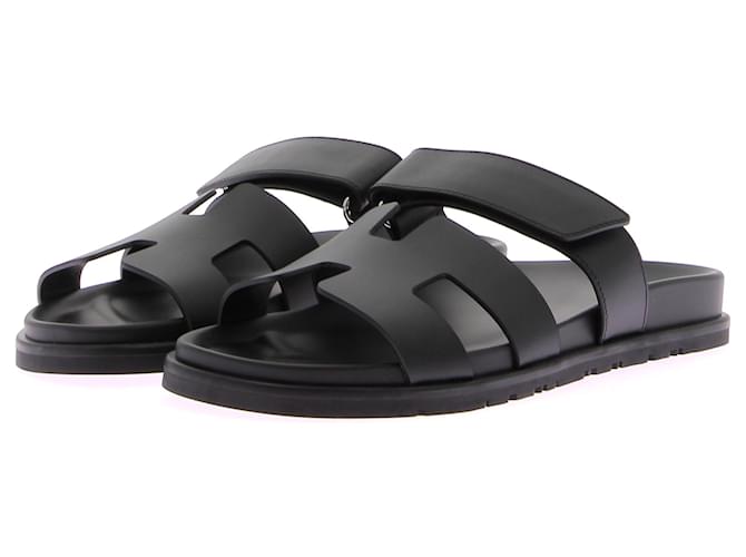 Hermès HERMES  Sandals T.EU 39.5 Leather Black  ref.1383038