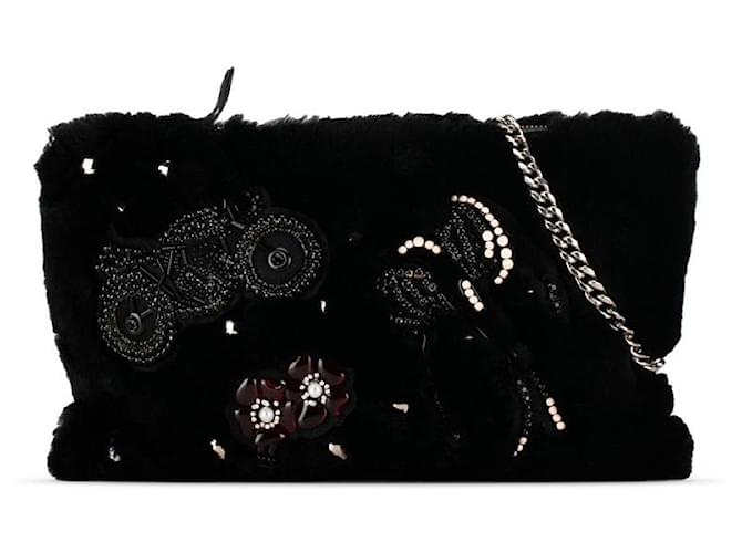 Miu Miu Bolso de hombro con cadena de piel de lapin y apliques de perlas Bolso de hombro de lona en excelentes condiciones Lienzo  ref.1383047