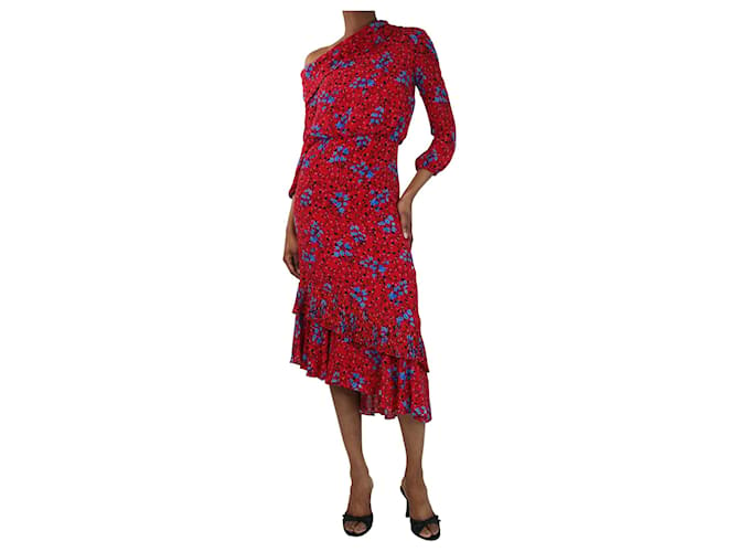 Autre Marque Red off-shoulder floral printed midi dress - size UK 6 Silk  ref.1383058