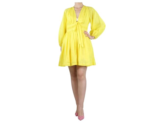 Zimmermann Yellow puff-sleeved linen mini dress - size UK 12  ref.1383060