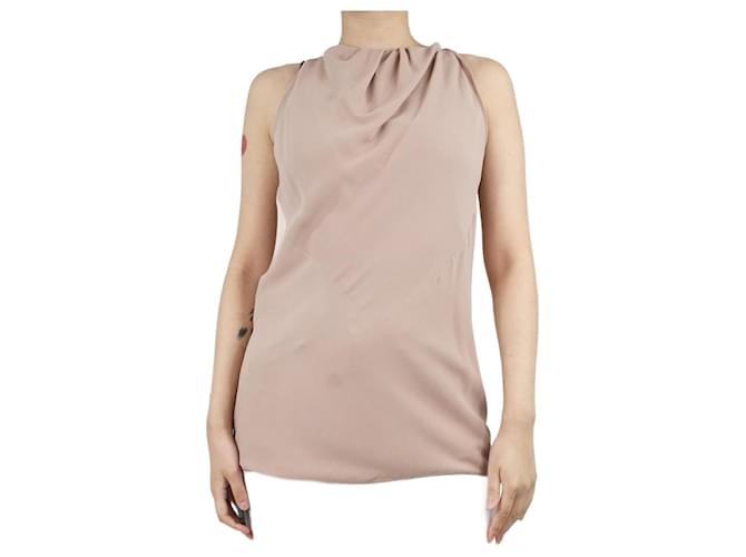 Brunello Cucinelli Blusa de seda rosa com gola alta e sem mangas - tamanho S  ref.1383078