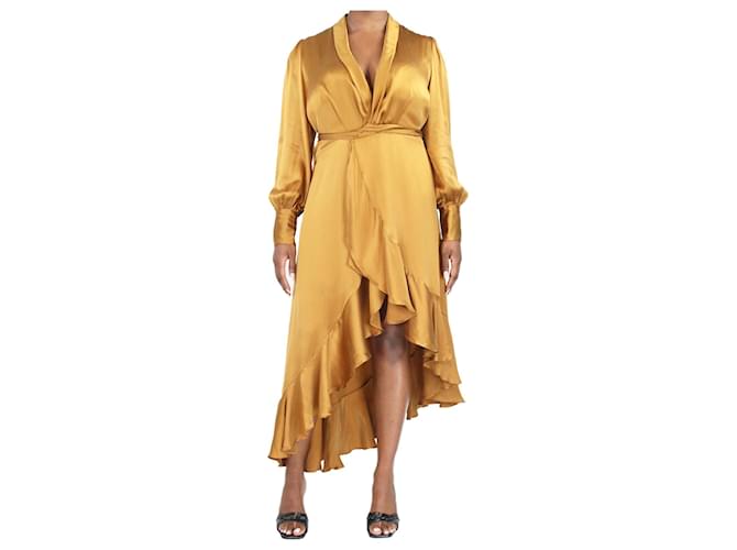 Zimmermann Vestido midi cruzado de seda dorado - talla UK 44 Oro blanco  ref.1383103