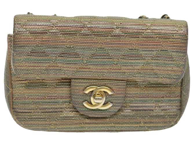 Chanel Classic Flap Dourado Lona  ref.1383134