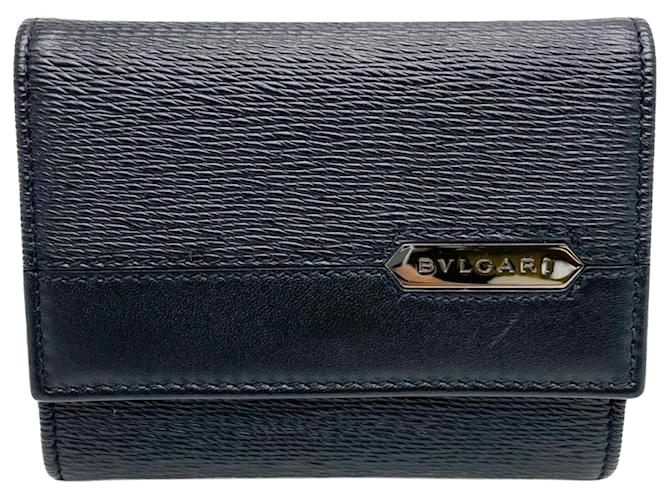 Bulgari Card case Black Leather  ref.1383196