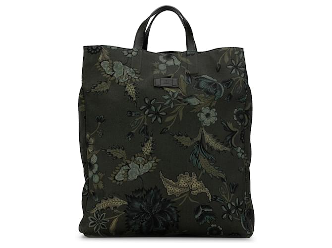 Gucci Green G-Active Flora Knight Vertical Canvas Tote Dark green Pony-style calfskin Cloth  ref.1383515