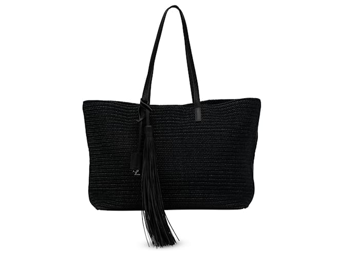 Borsa tote Saint Laurent con nappe in rafia nera Nero Vitello simile a un vitello  ref.1383519