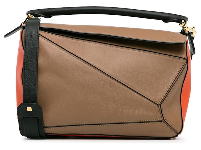 LOEWE Bolsa Tricolor Média Marrom Quebra-cabeça Couro Bezerro-como bezerro  ref.1383538