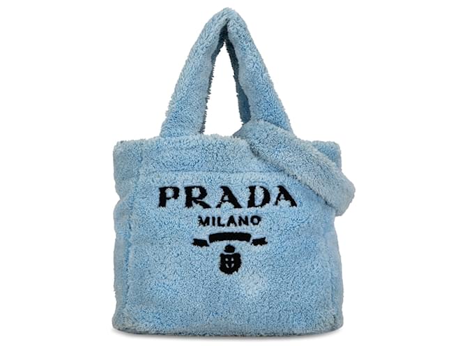 Prada Blue Spugna Logo Terrycloth Tote Light blue Pony-style calfskin  ref.1383543