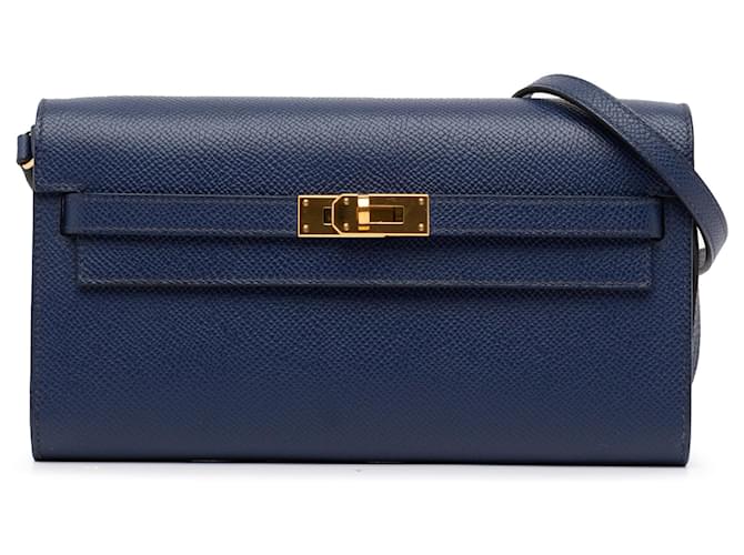 Hermès Blue Epsom Kelly To Go Wallet Leather Pony-style calfskin  ref.1383552