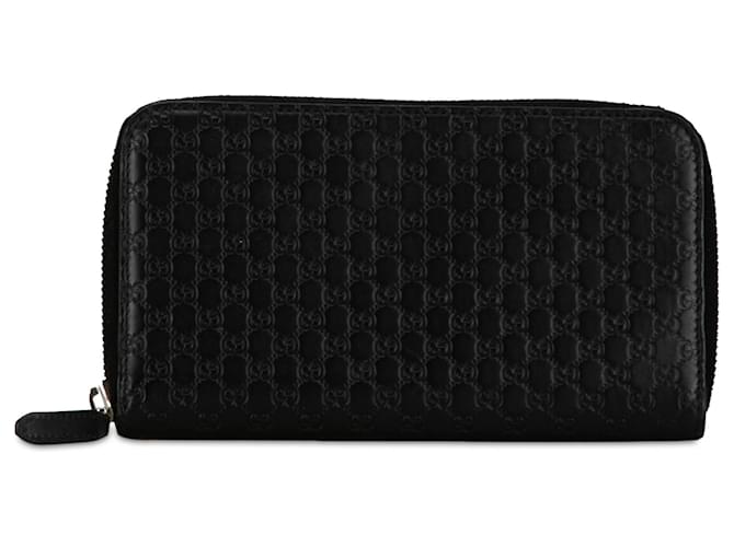 Cartera larga con cremallera negra Microguccissima de Gucci Negro Cuero Becerro  ref.1383596