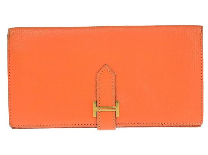 Hermès Béarn Orange Leather  ref.1383609