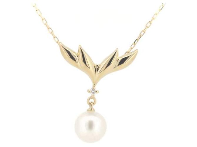 Mikimoto 18K Pearl Diamond Necklace Colar de metal em excelente estado  ref.1383688