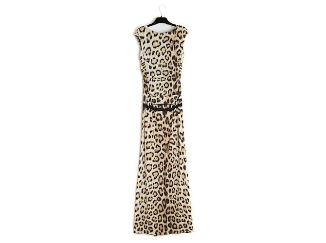 Vestido maxi sem costas de pantera Roberto Cavalli FR38 US8 Estampa de leopardo  ref.1383731