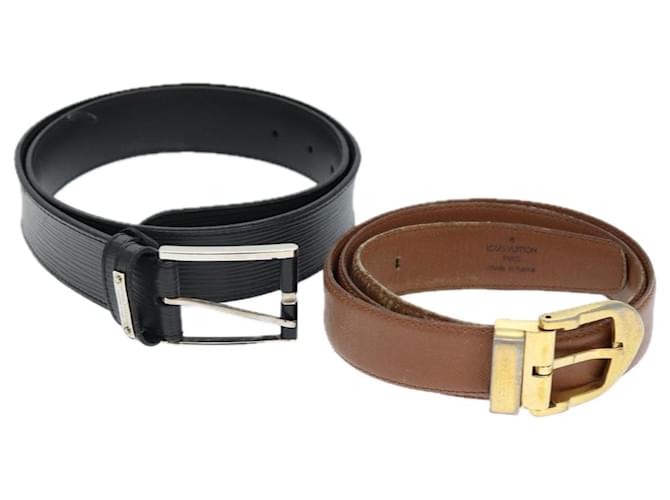 Cinturón de cuero Louis Vuitton Epi Belt 2Set Negro Marrón LV Auténtico bs14315 Castaño  ref.1383758