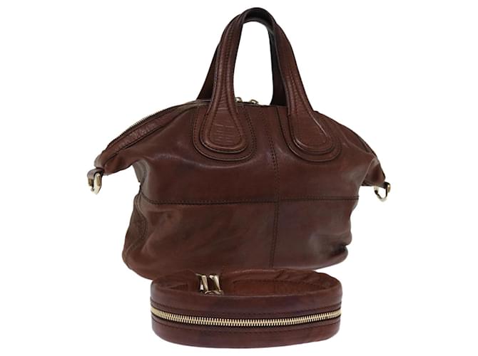 GIVENCHY Nightingale Hand Bag Leather 2way Brown Auth bs14188  ref.1383821