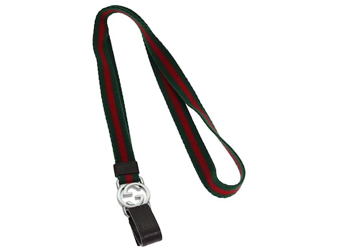 GUCCI Neck Strap Web Sherry Line Canvas Green Red 115278 Auth yk12589 Cloth  ref.1383825