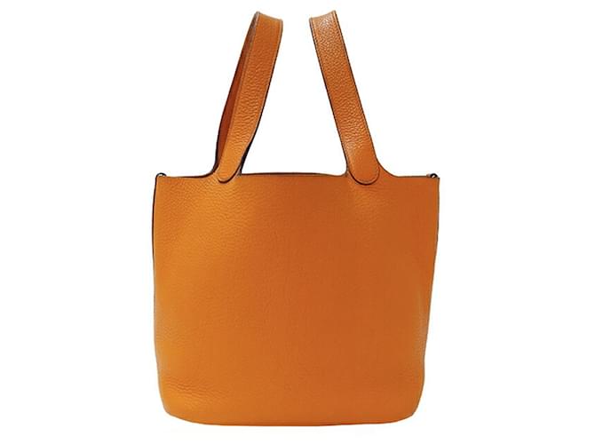 Fechadura Hermès Picotin Laranja Couro  ref.1384357