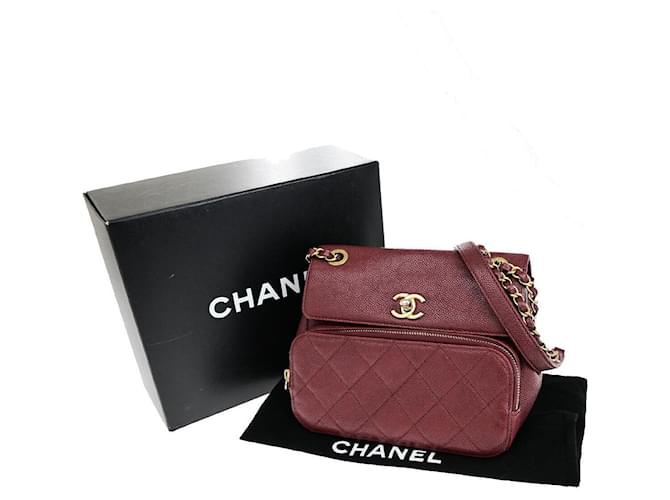 Chanel Matelassé Dark red Leather  ref.1384576