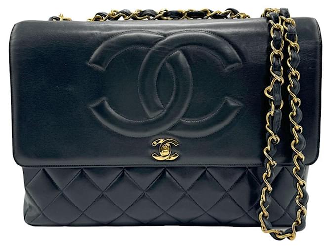 Chanel Première Cadena Negro Cuero  ref.1384630