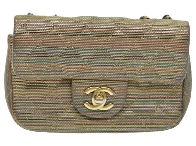 Chanel Classic Flap Dourado Lona  ref.1384898