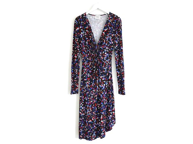 Isabel Marant Etoile Marant Etoile Jadiya Blumenmuster Jerseykleid mit Drapierung Schwarz Rot Blau