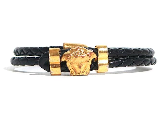 VERSACE Bracciali Medusa Nero Pelle  ref.1385600